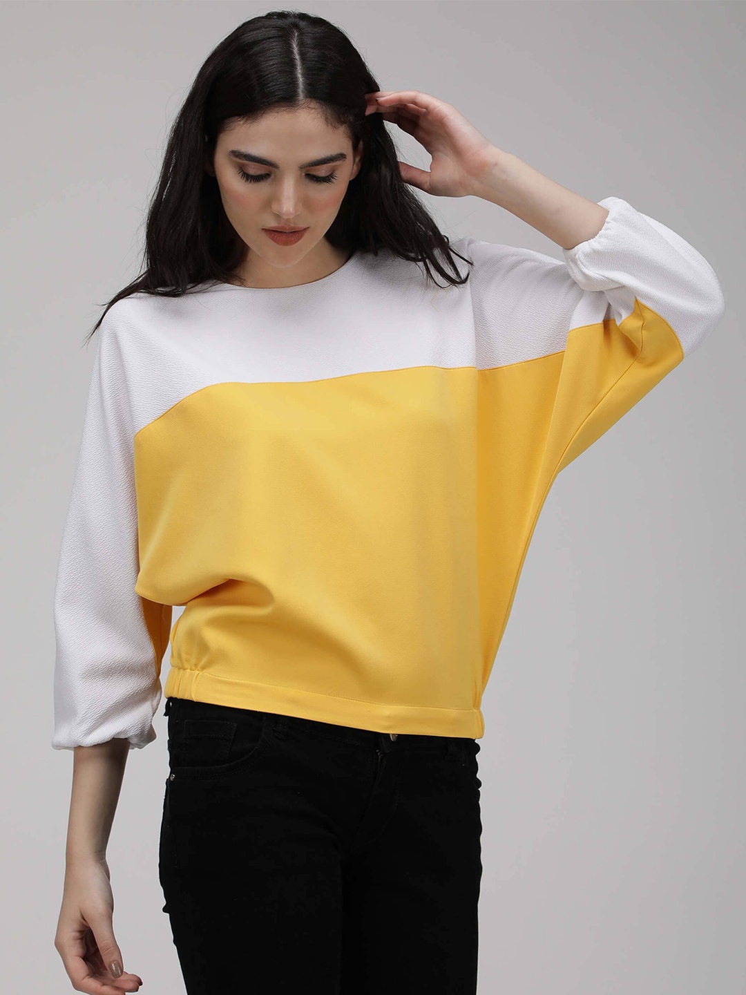 

IDK Colourblocked Extended Sleeves Crepe Top, Yellow