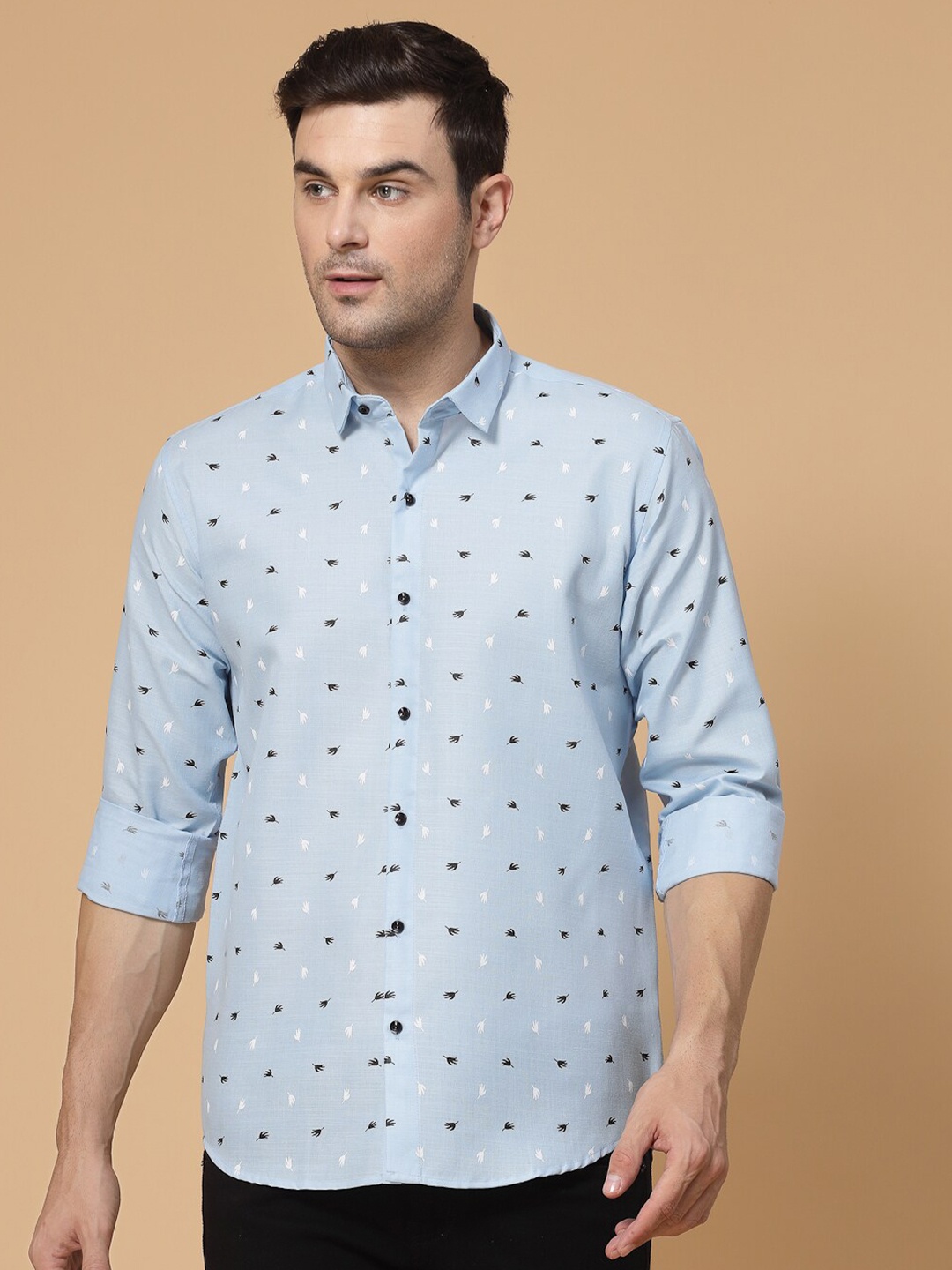 

allan peter Conversational Printed Cotton Casual Shirt, Blue
