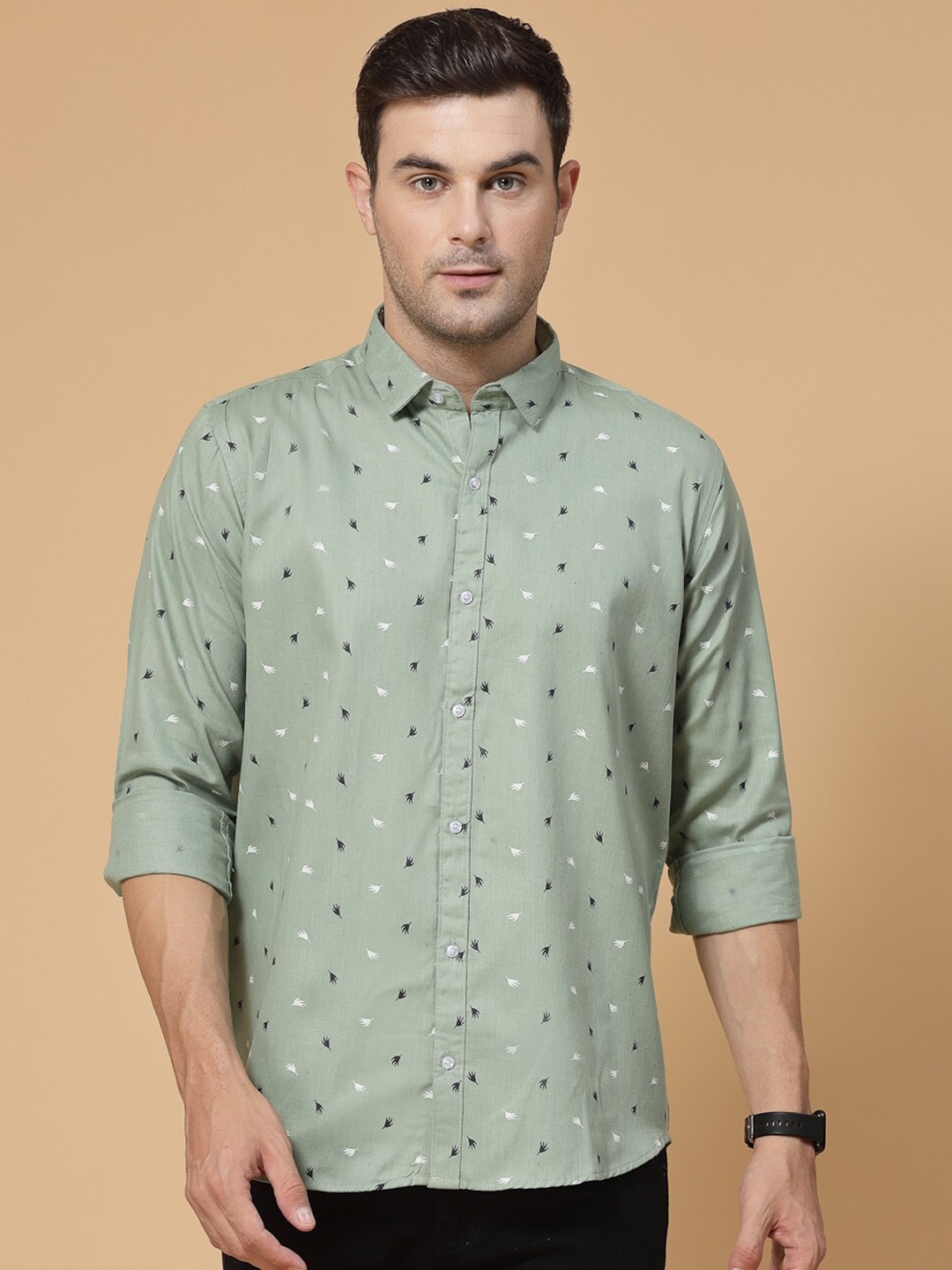 

allan peter Conversational Printed Cotton Casual Shirt, Green