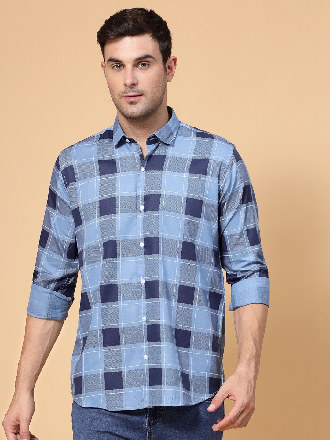 

allan peter Buffalo Checked Cotton Casual Shirt, Blue