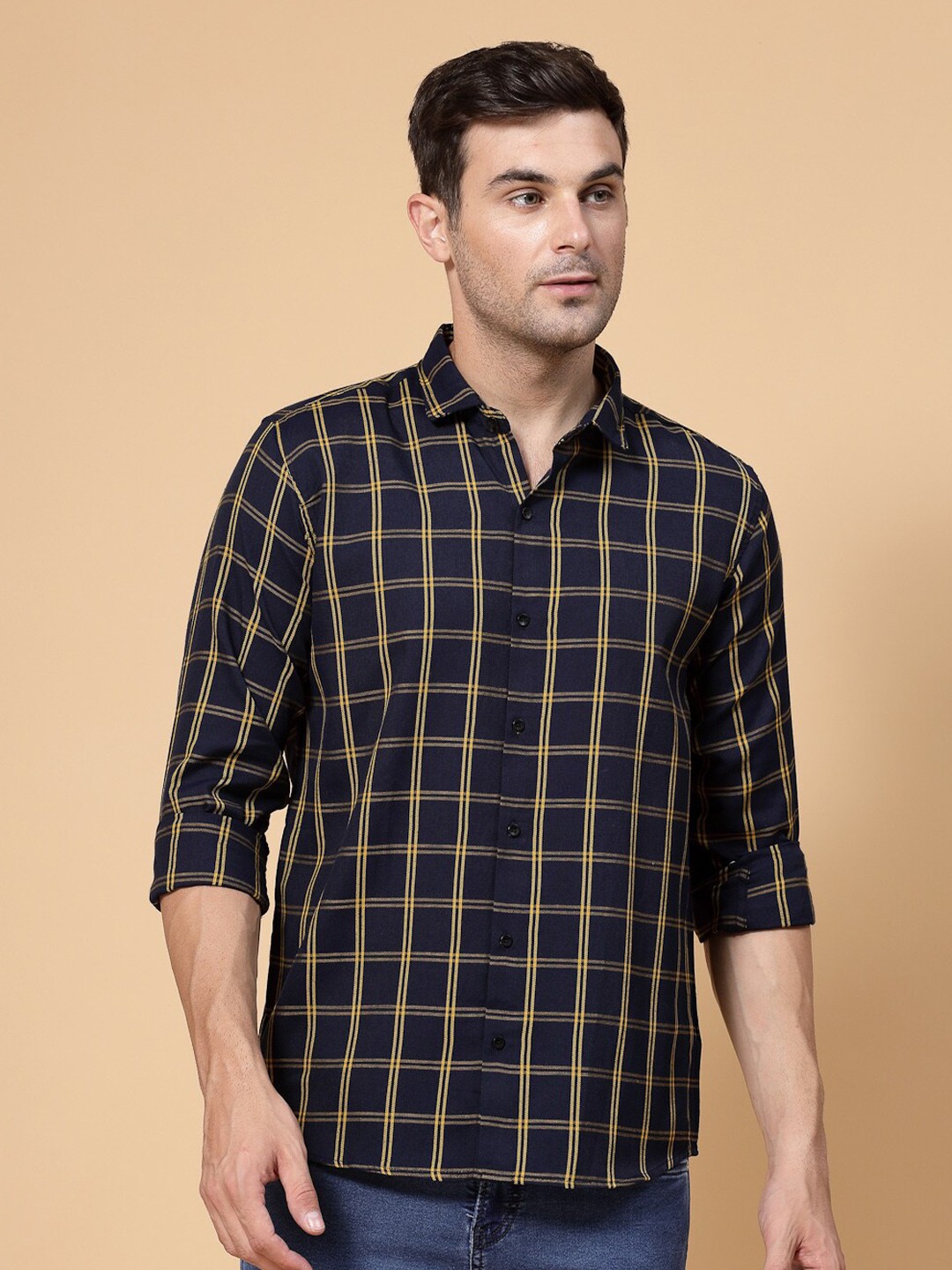 

allan peter Checked Cotton Casual Shirt, Yellow
