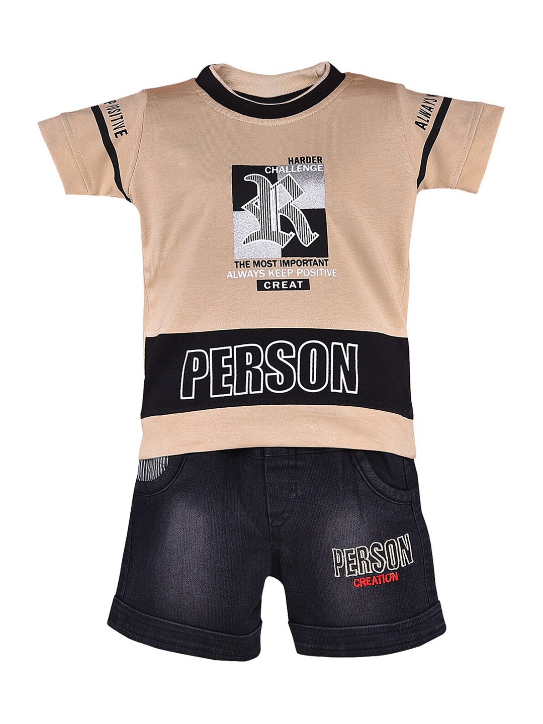 

Wish Karo Boys Graphic Printed T-shirt with Shorts, Beige
