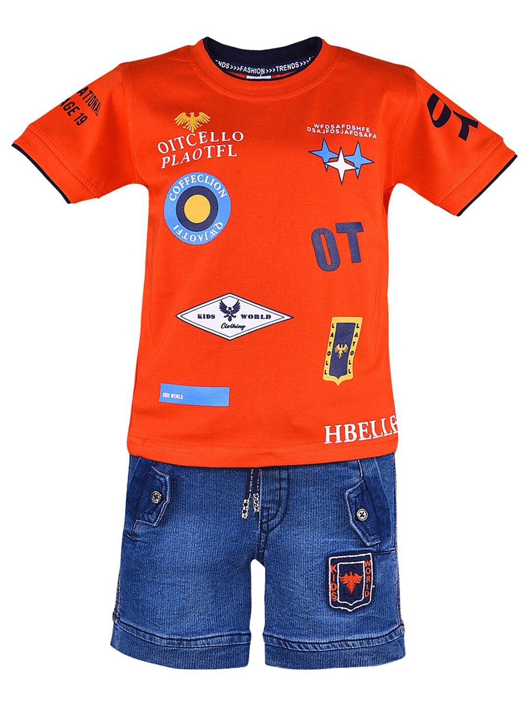 

Wish Karo Boys Round Neck Printed T-shirt with Shorts, Orange