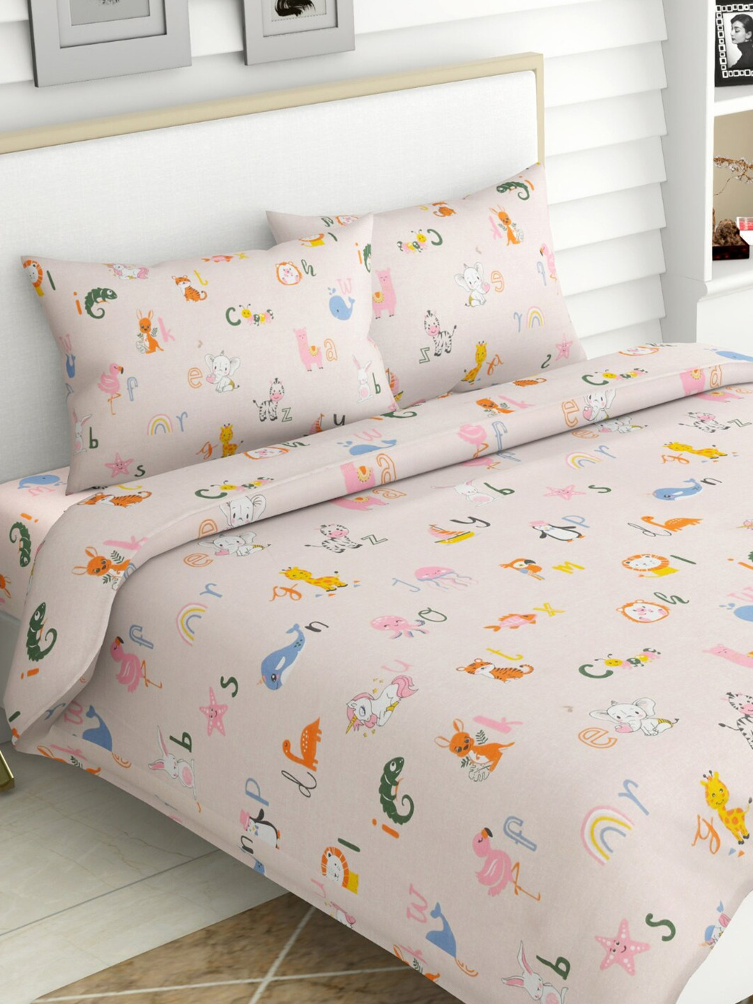 

haus & kinder Pink & Yellow Graphic Pure Cotton 120 TC Queen Bedsheet With 2 Pillow Covers