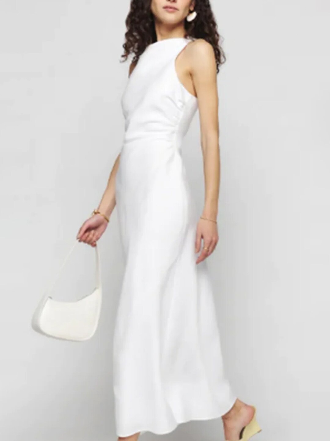 

Styched High Neck Sleeveless A-Line Dress, White