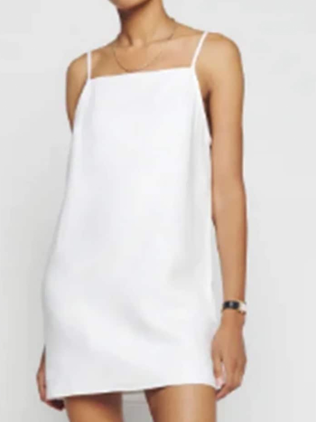 

Styched Shoulder Strap A-Line Mini Dress, White