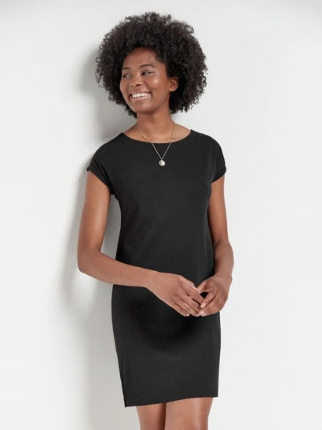 

Styched Round Neck Cap Sleeves Mini Sheath Dress, Black