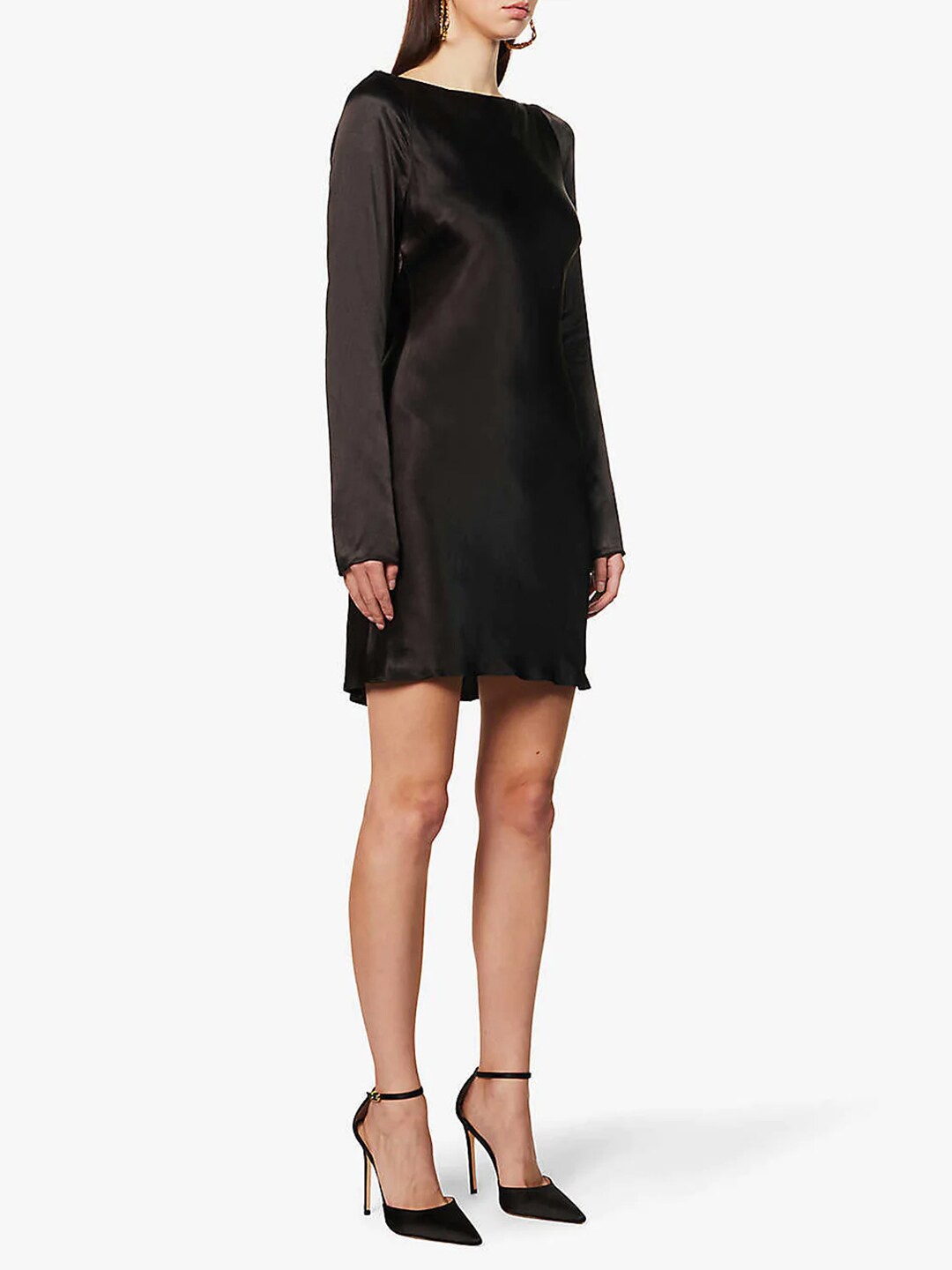 

Styched Boat Neck Satin A Line Dress, Black