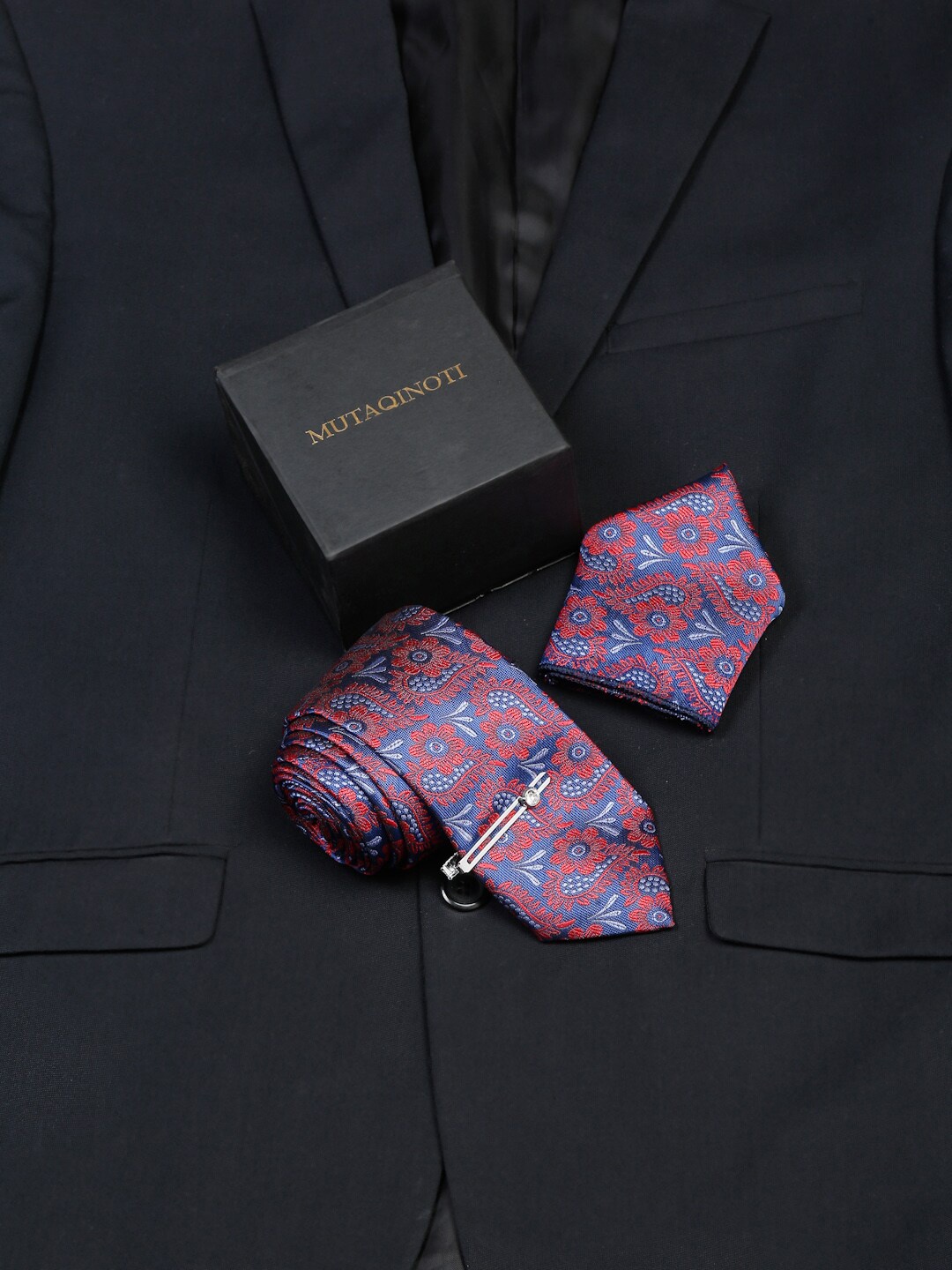 

MUTAQINOTI Men Silk Necktie Accessory Gift Set, Red