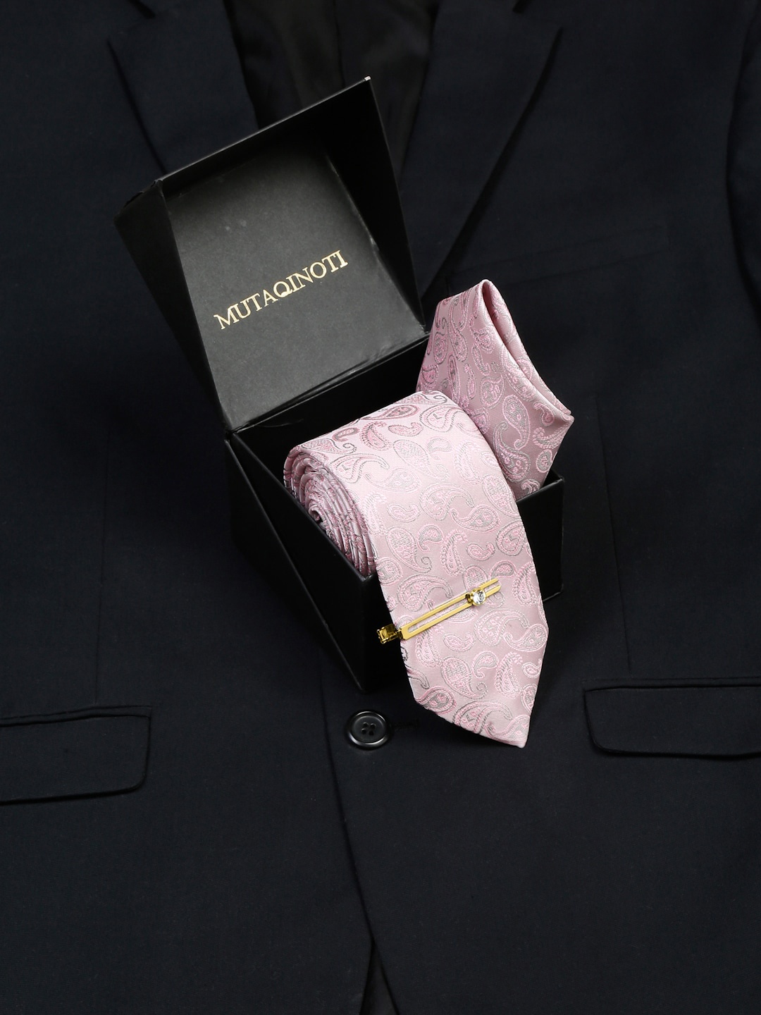 

MUTAQINOTI Men Silk Necktie Accessory Gift Set, Pink