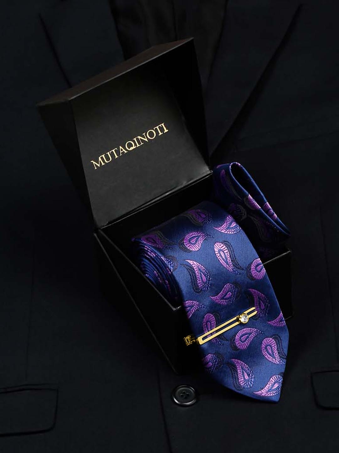 

MUTAQINOTI Men Micro Silk Necktie Accessory Gift Set, Blue