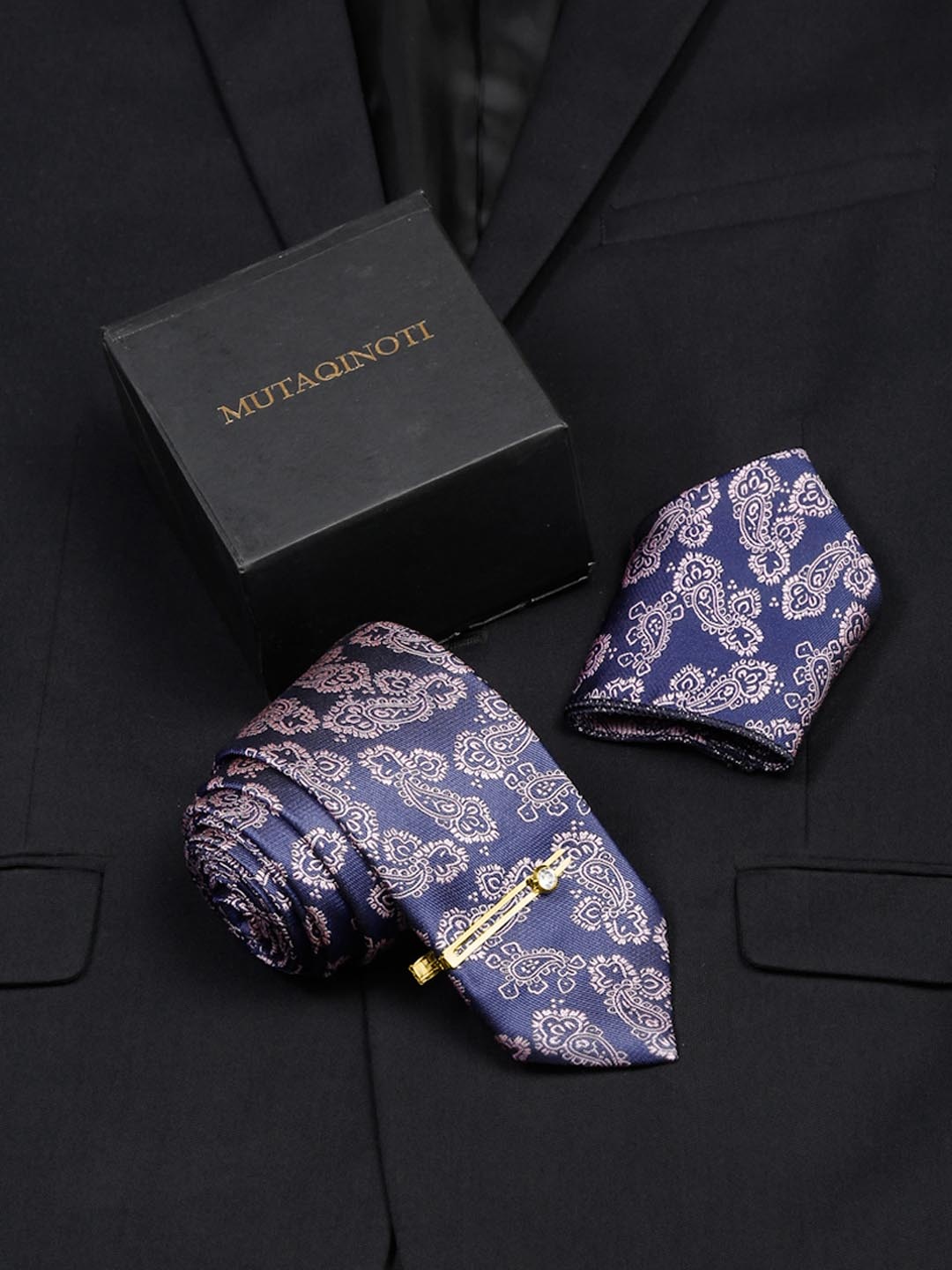 

MUTAQINOTI Men Printed Necktie Accessory Gift Set, Blue