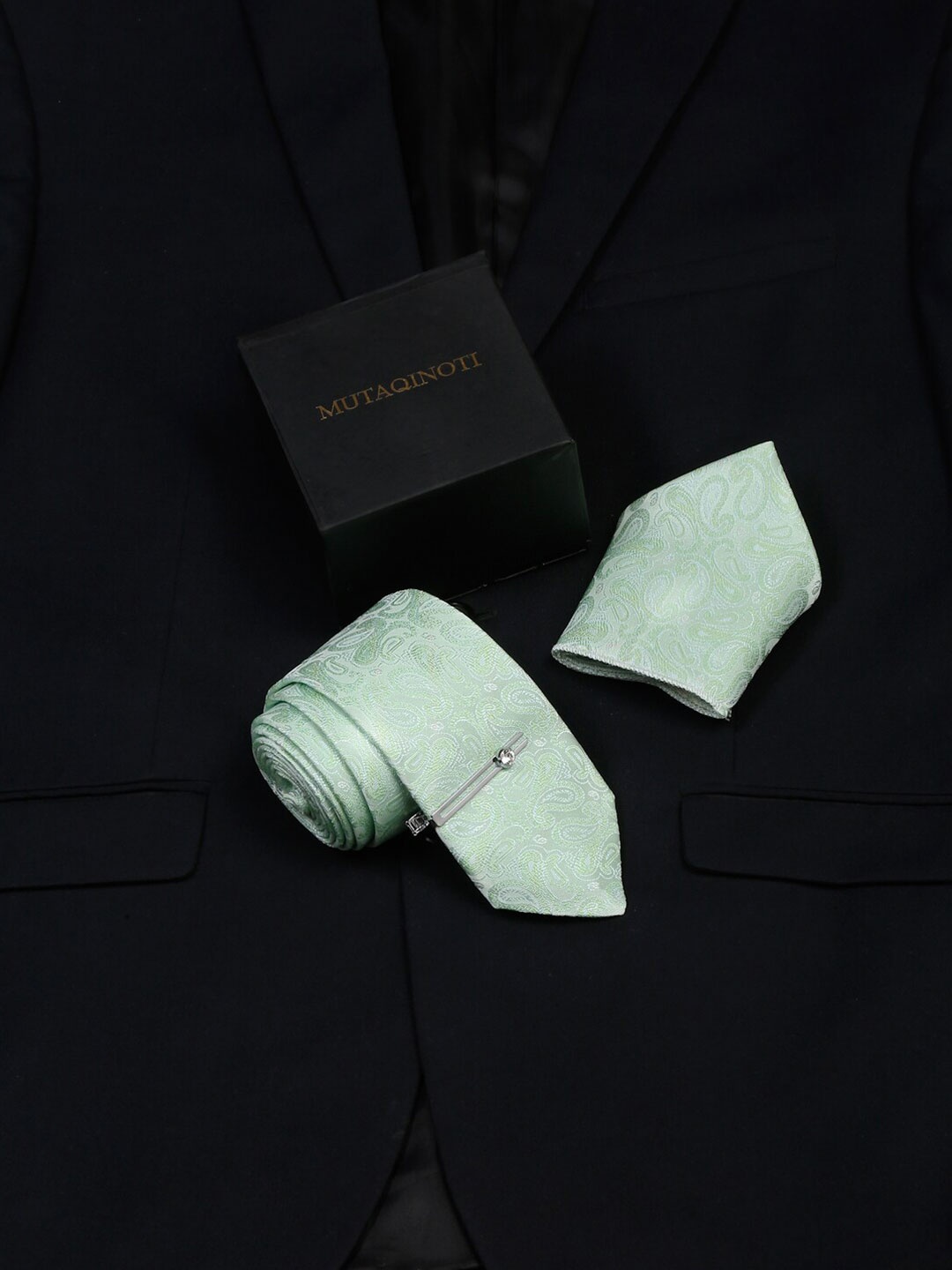 

MUTAQINOTI Men Printed Silk Neck Tie Accessory Gift Set, Green