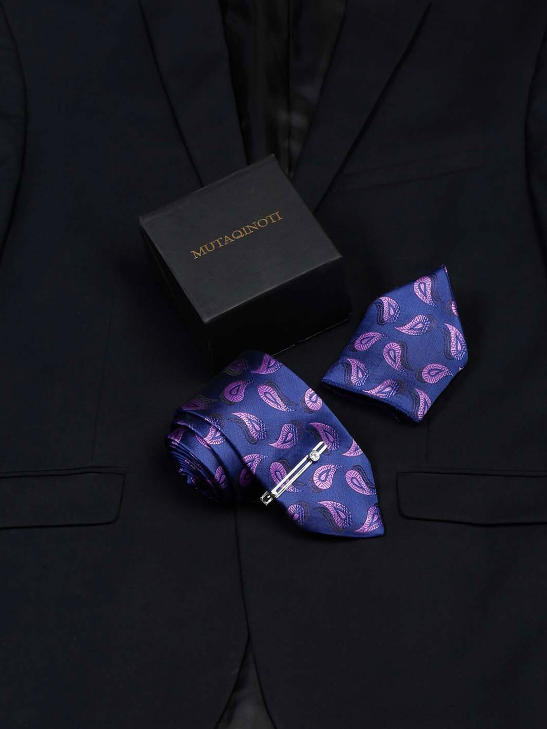 

MUTAQINOTI Men Micro Silk Necktie Accessory Gift Set, Blue