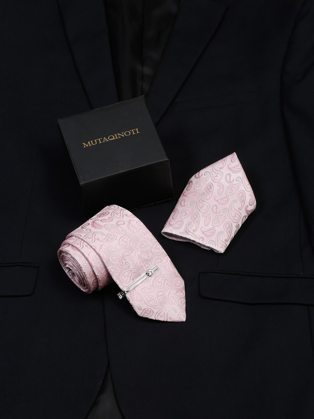 

MUTAQINOTI Men Silk Necktie Accessory Gift Set, Pink