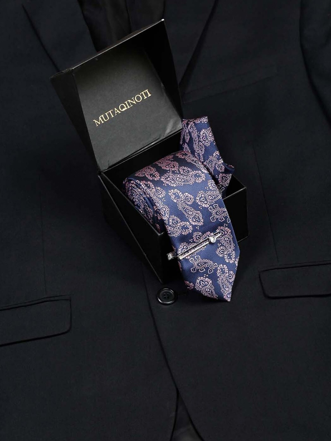 

MUTAQINOTI Printed Silk Neck Tie Accessory Gift Set, Blue