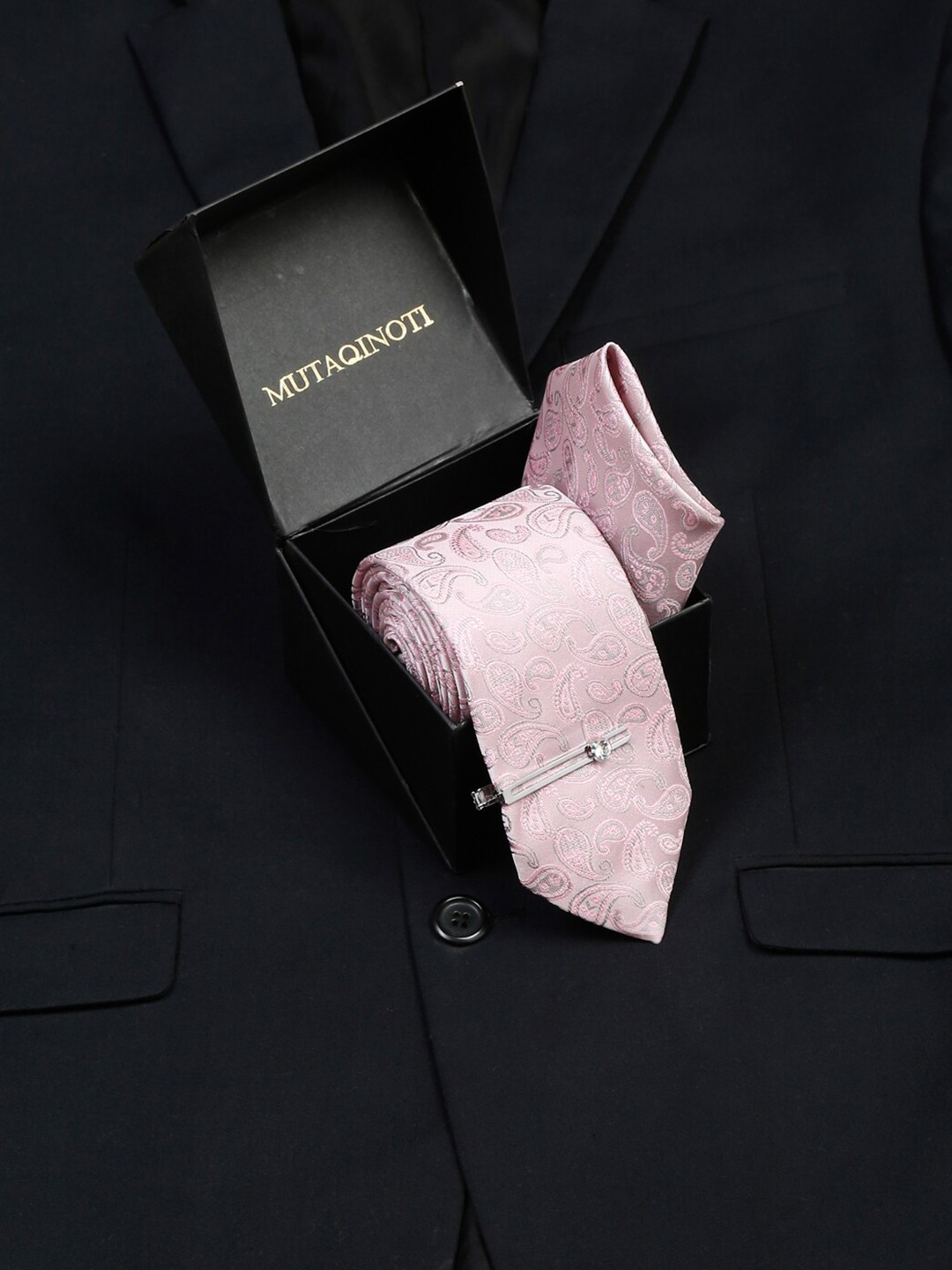 

MUTAQINOTI Men Micro Silk Necktie Accessory Gift Set, Pink
