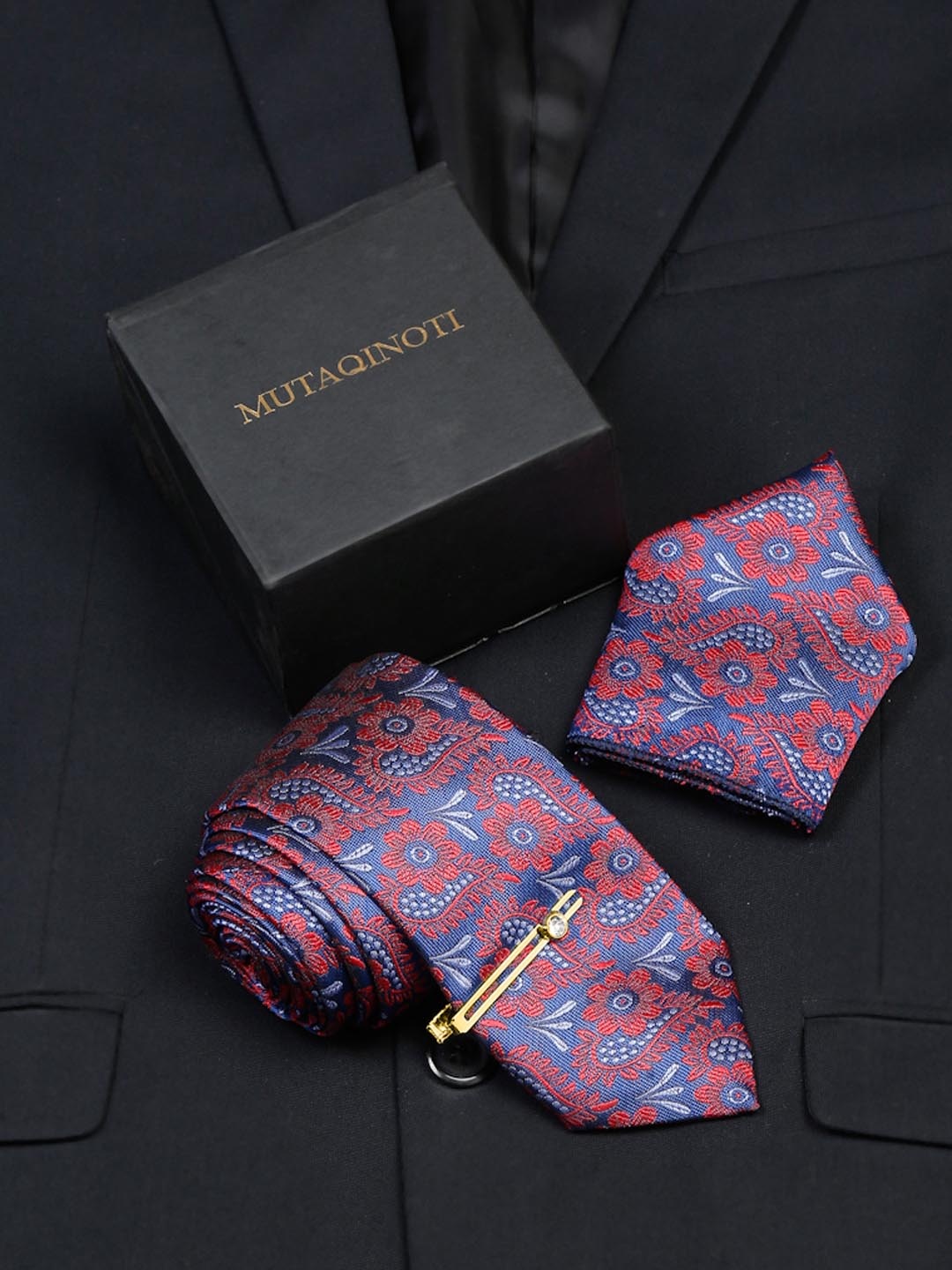 

MUTAQINOTI Men Micro Silk Necktie Accessory Gift Set, Red