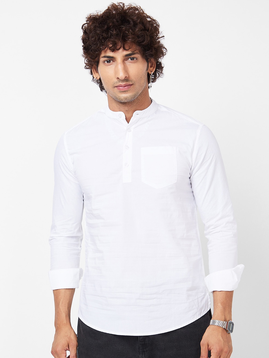 

VASTRADO Band Collar Cotton Straight Kurta, White