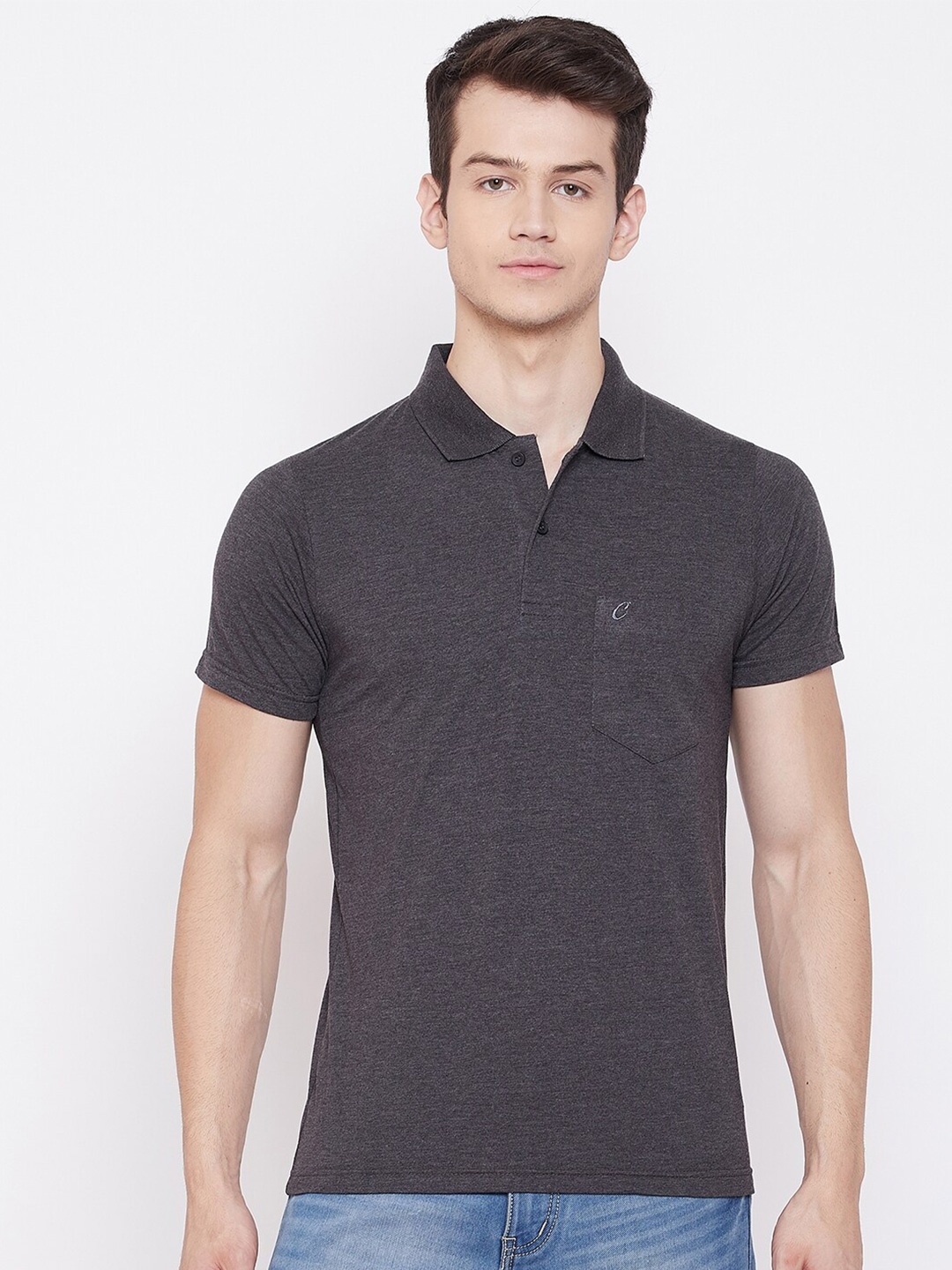 

Camey Polo Collar Cotton T-Shirt, Grey
