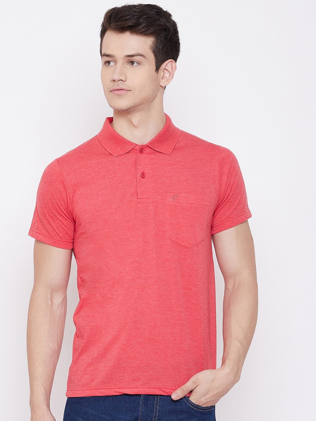 

Camey Polo Collar Short Sleeves Cotton T-shirt, Coral