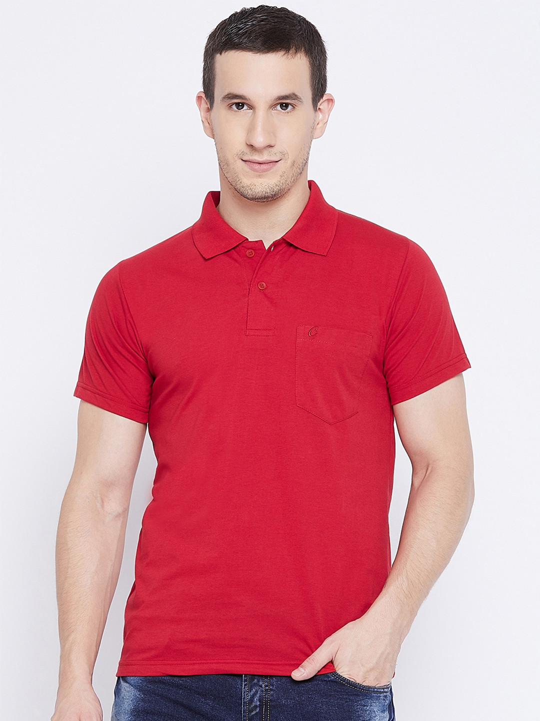 

Camey Polo Collar Cotton T-shirt, Red