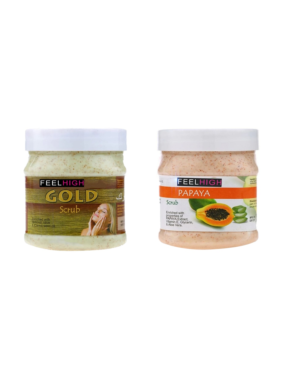 

FEELHIGH Set Of 2 Papaya & Gold Scrub For Face & Body Exfoliators 500 ml Each, Multi