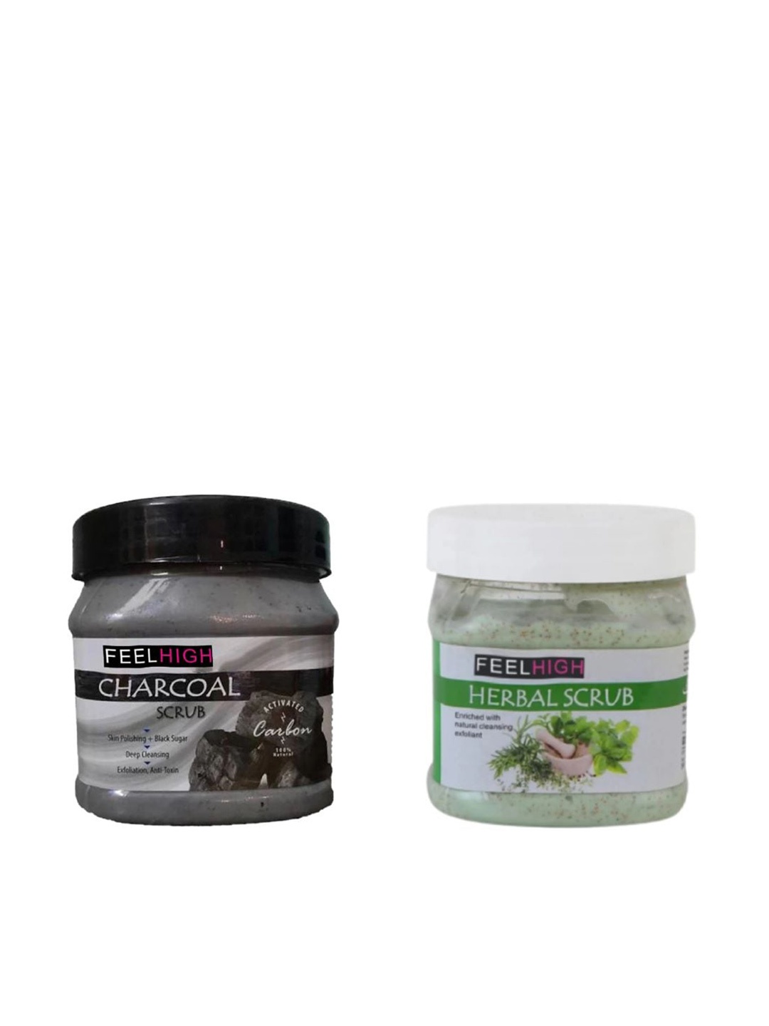 

FEELHIGH Set Of 2 Scrub & Charcoal For Face & Body Exfoliators 500 ml Each, Multi