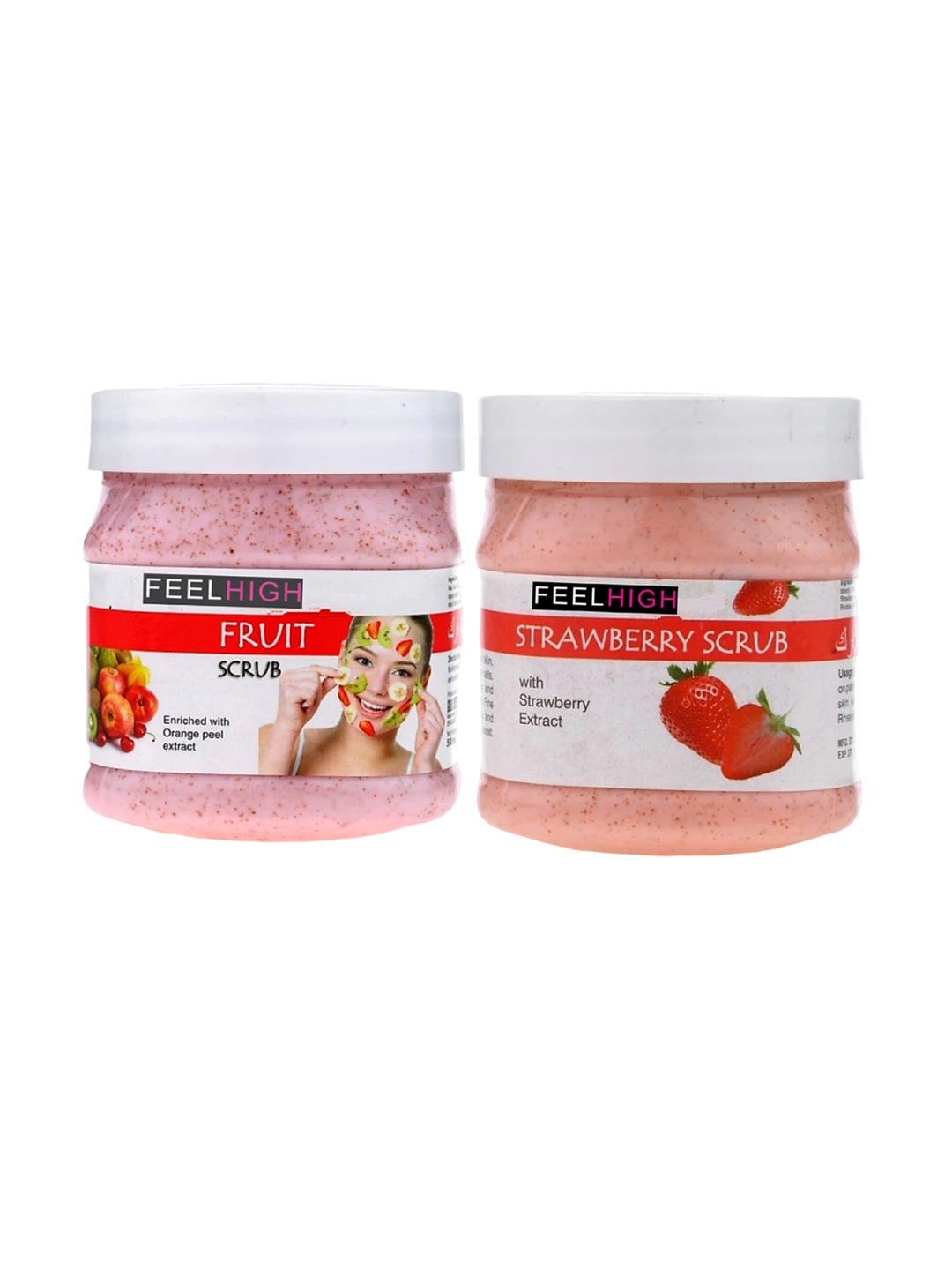 

FEELHIGH Set Of 2 Strawberry & Mixfruit For Face & Body Exfoliators 500 ml Each, Multi