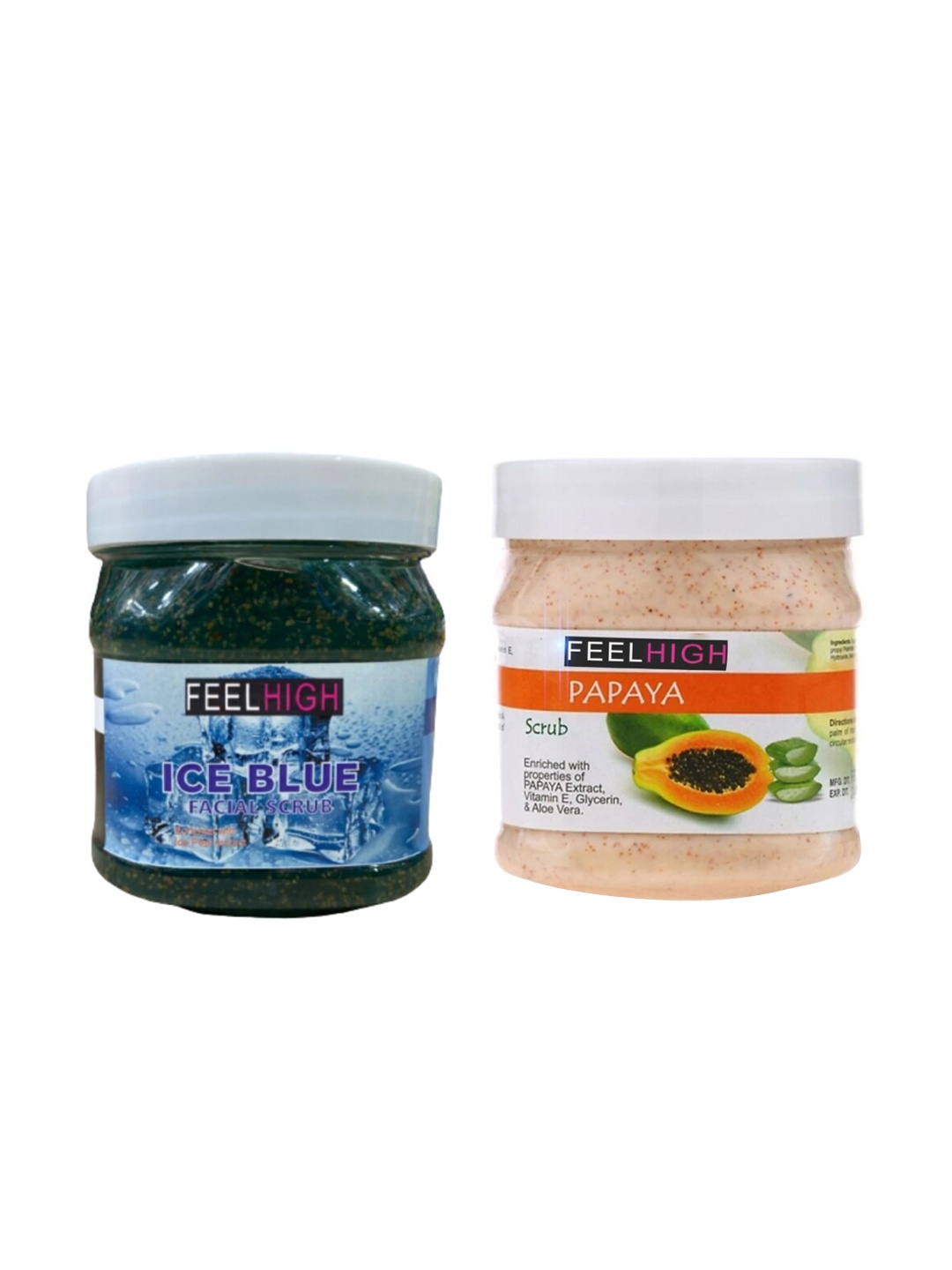

FEELHIGH Set Of 2 Papaya & Ice Blue For Face & Body Exfoliators 500 ml Each, Multi