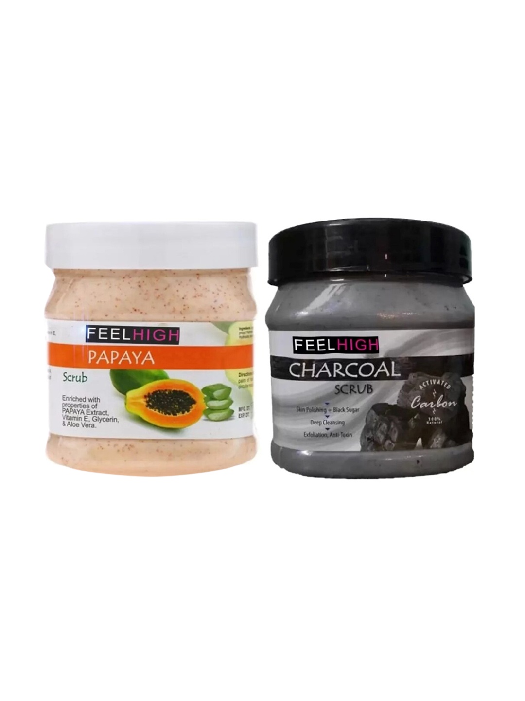 

FEELHIGH Set Of 2 Papaya & Charcoal For Face & Body Exfoliators 500 ml Each, Multi