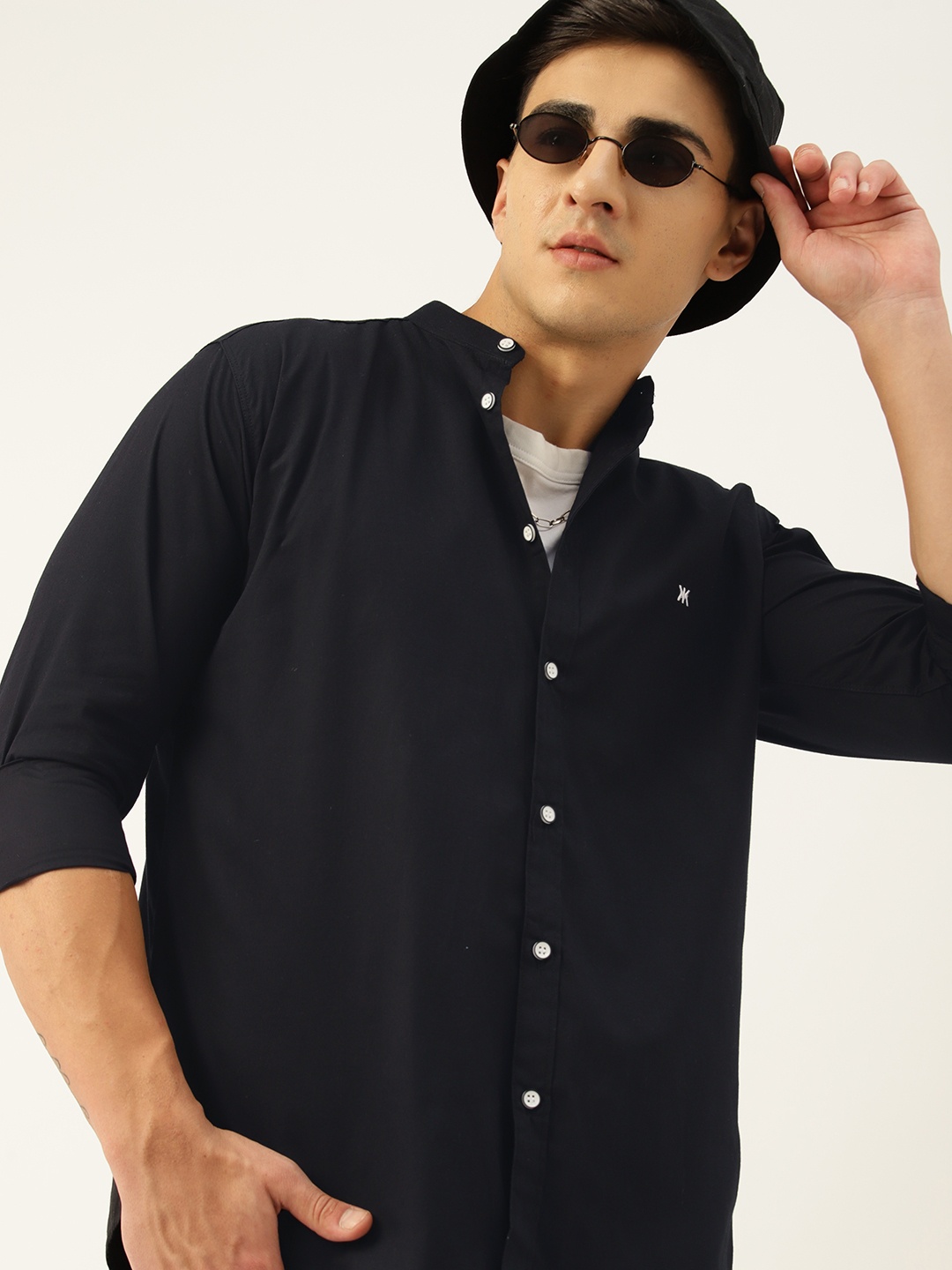 

Kook N Keech Men Relaxed Band Collar Casual Shirt, Black