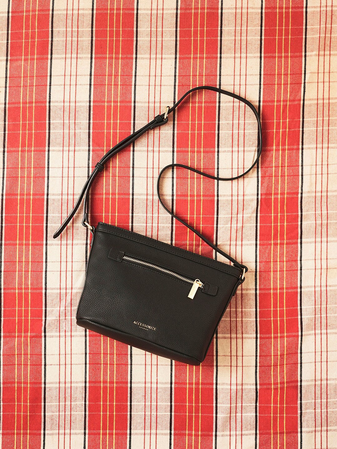 

Accessorize London Faux Leather Zip Sling Bag, Black
