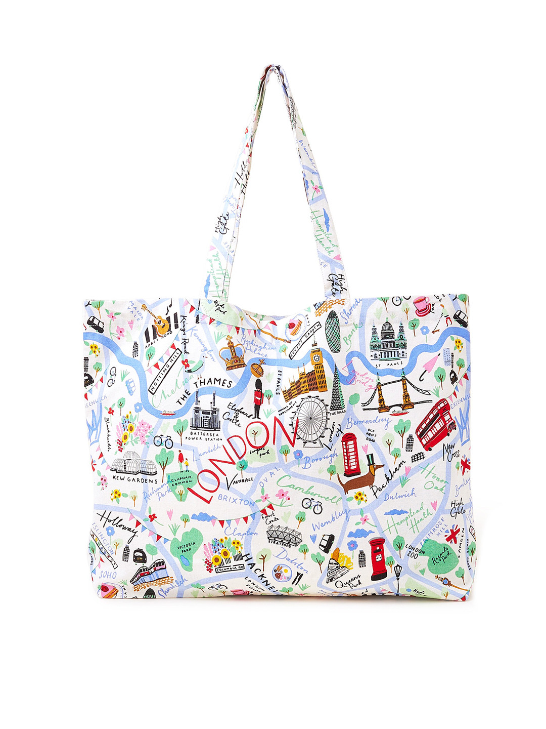 

Accessorize London Women's Fabric White London Map Printed Shopper Bag