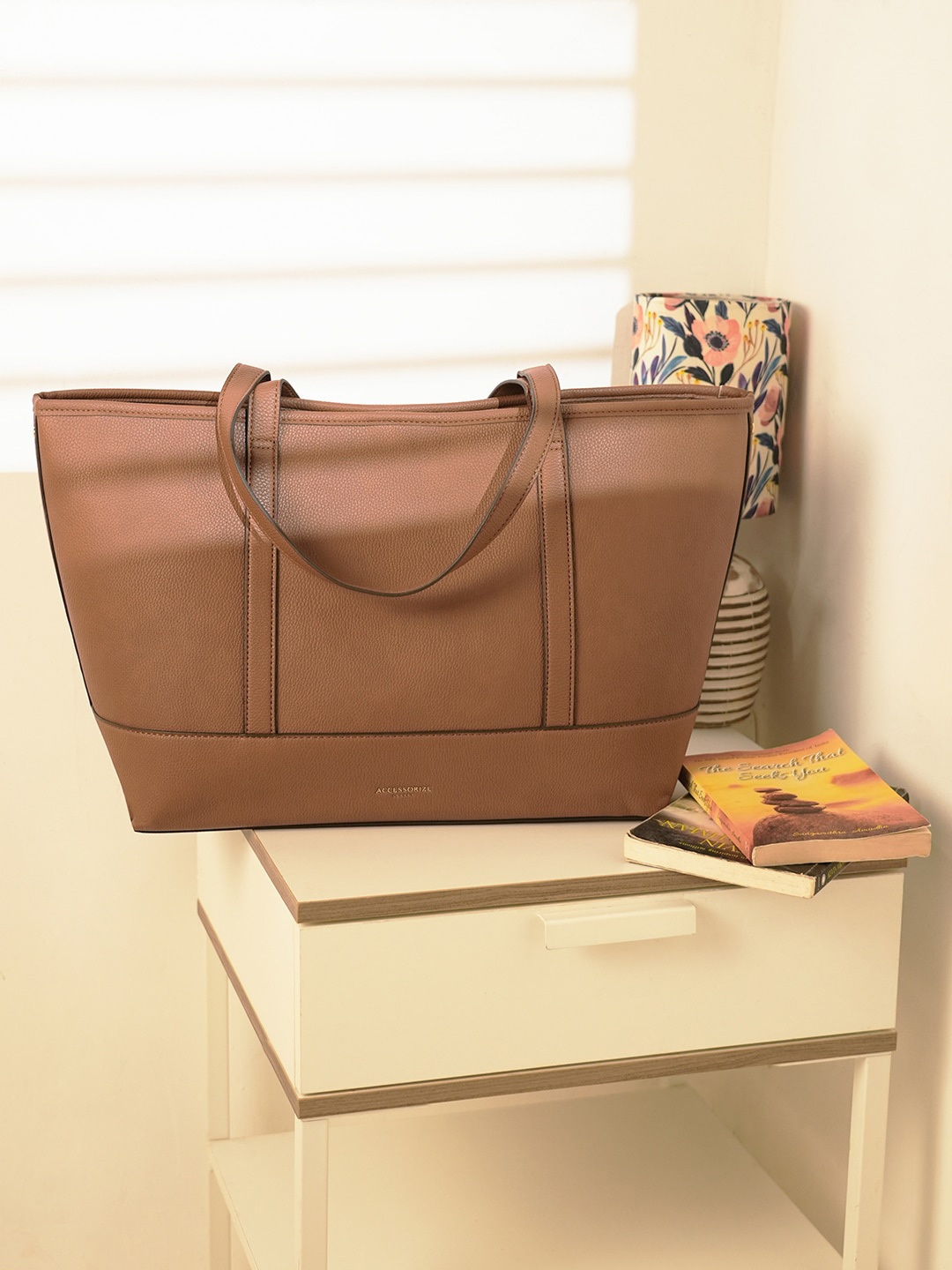 

Accessorize London Women's Faux Leather Brown Large 14 Inch Laptop Work Tote Bag