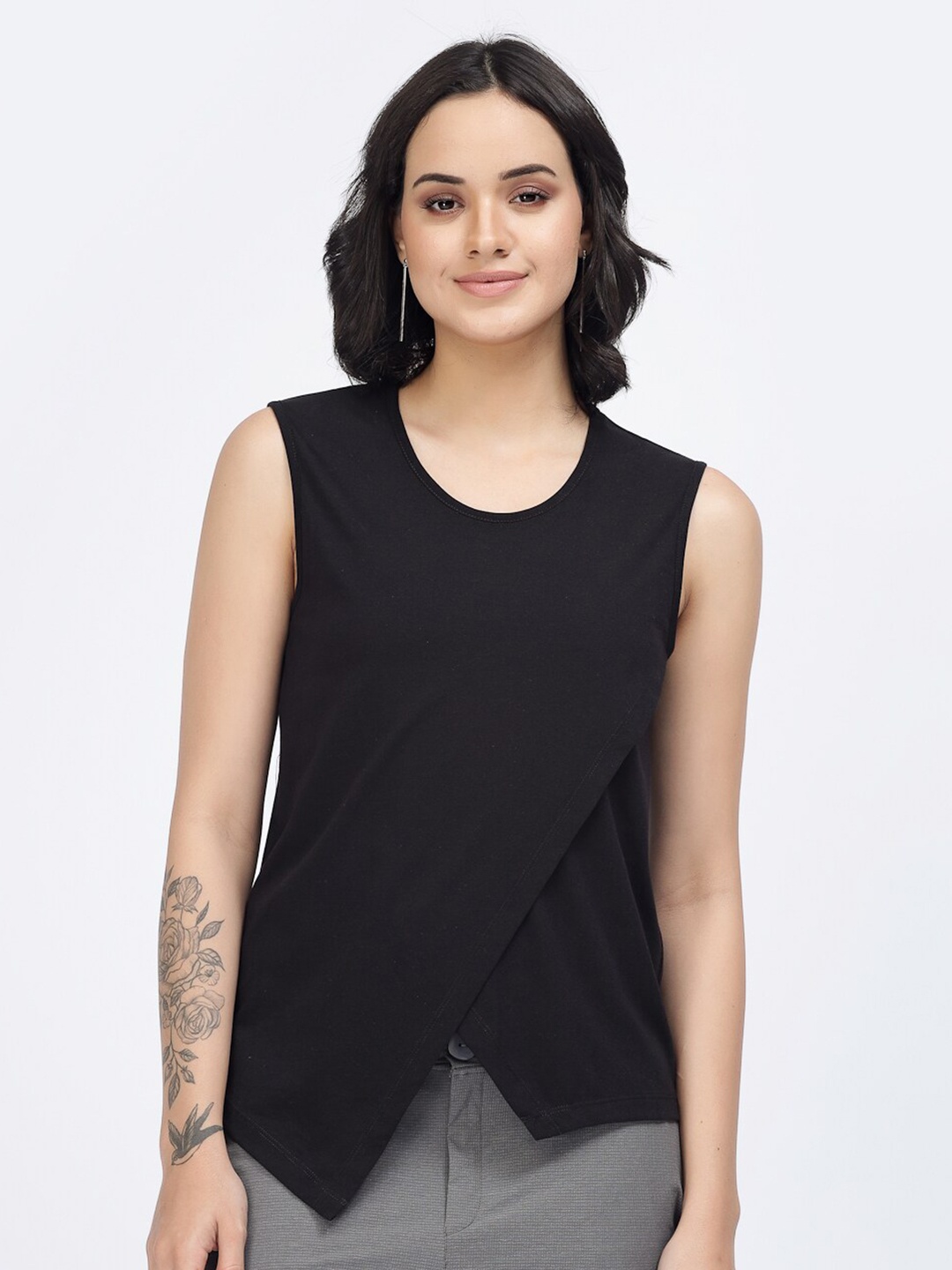 

YOONOY Overlapped Pure Cotton Top, Black
