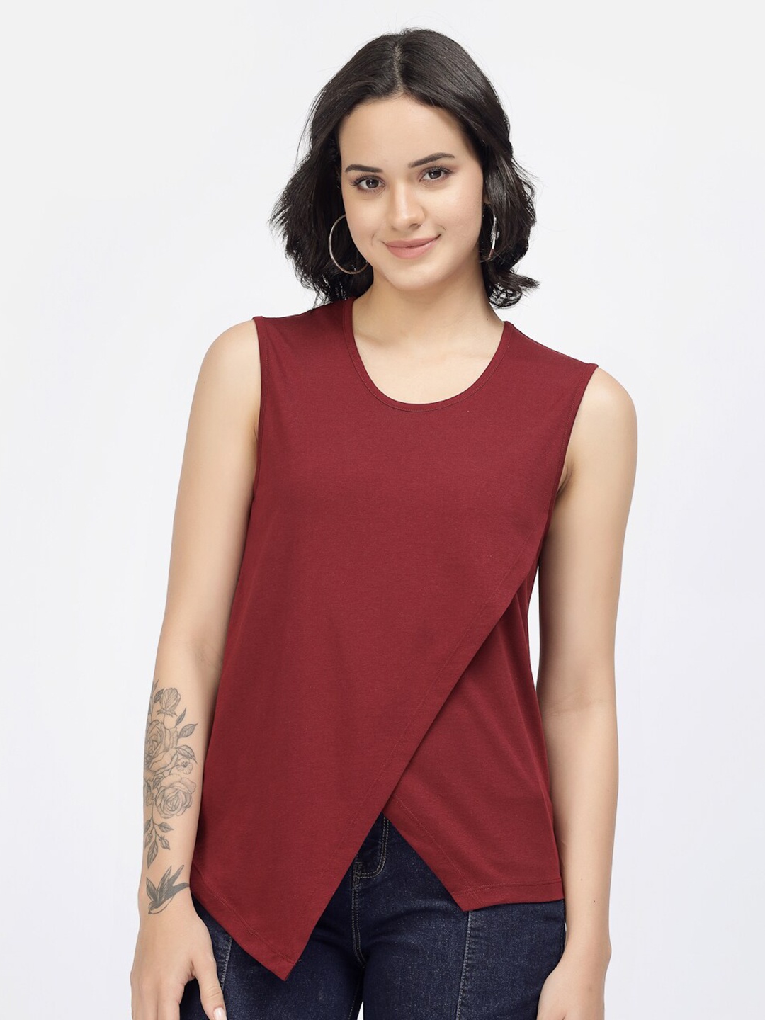 

YOONOY Overlapped Pure Cotton Top, Maroon