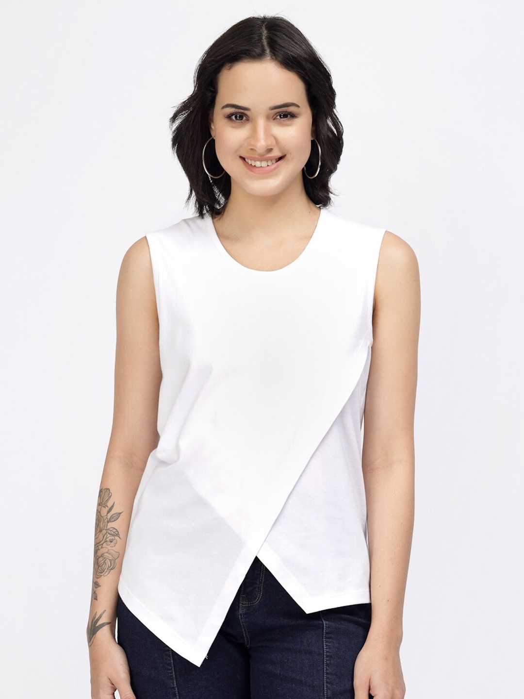 

YOONOY Overlapped Pure Cotton Top, White