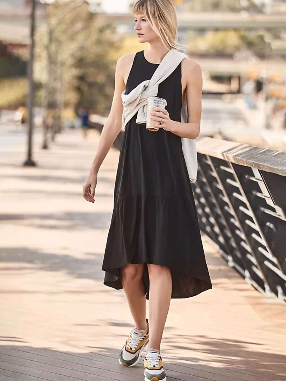 

Styched Round Neck Tiered Fit & Flare Dress, Black