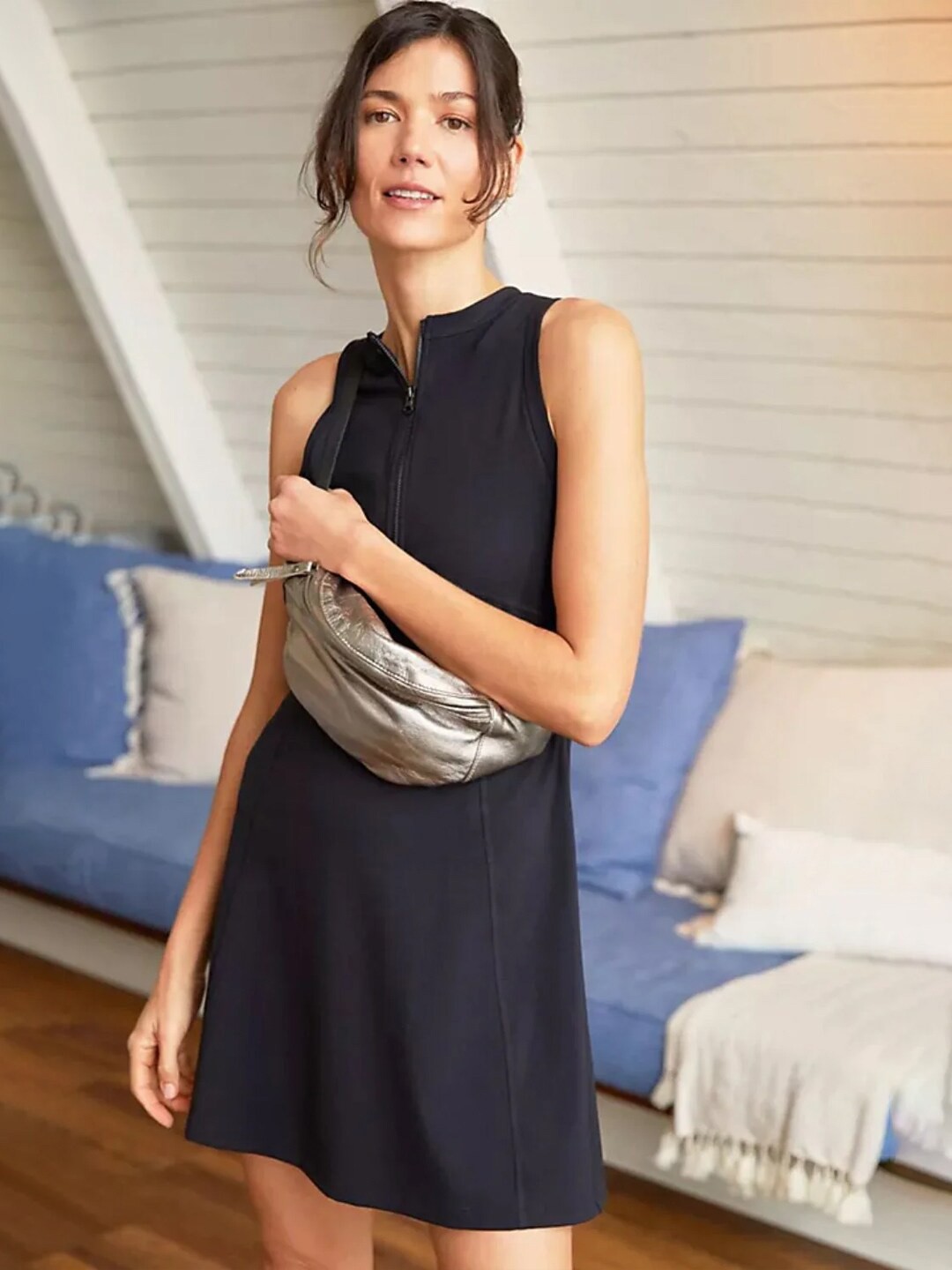 

Styched High Neck Sleeveless A-Line Dress, Black