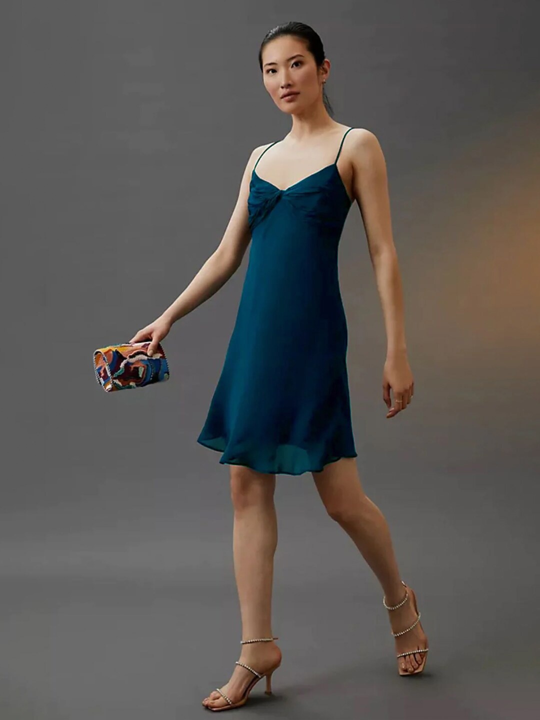 

Styched Shoulder Straps A-Line Dress, Blue