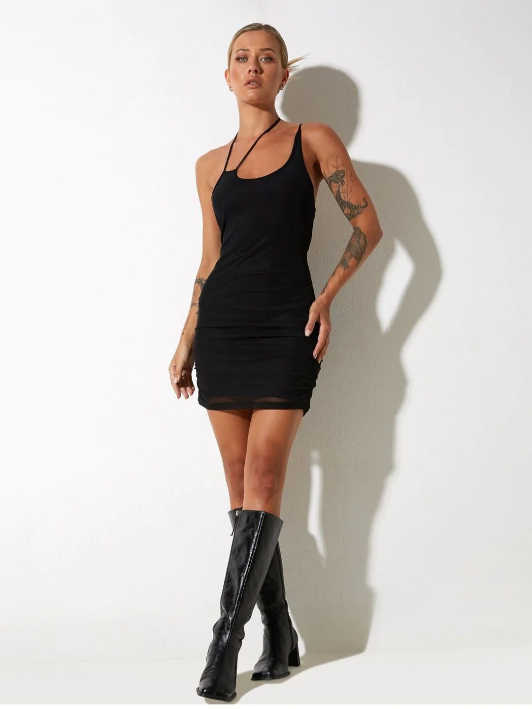 

Styched Tie-Up Bodycon Mini Dress, Black