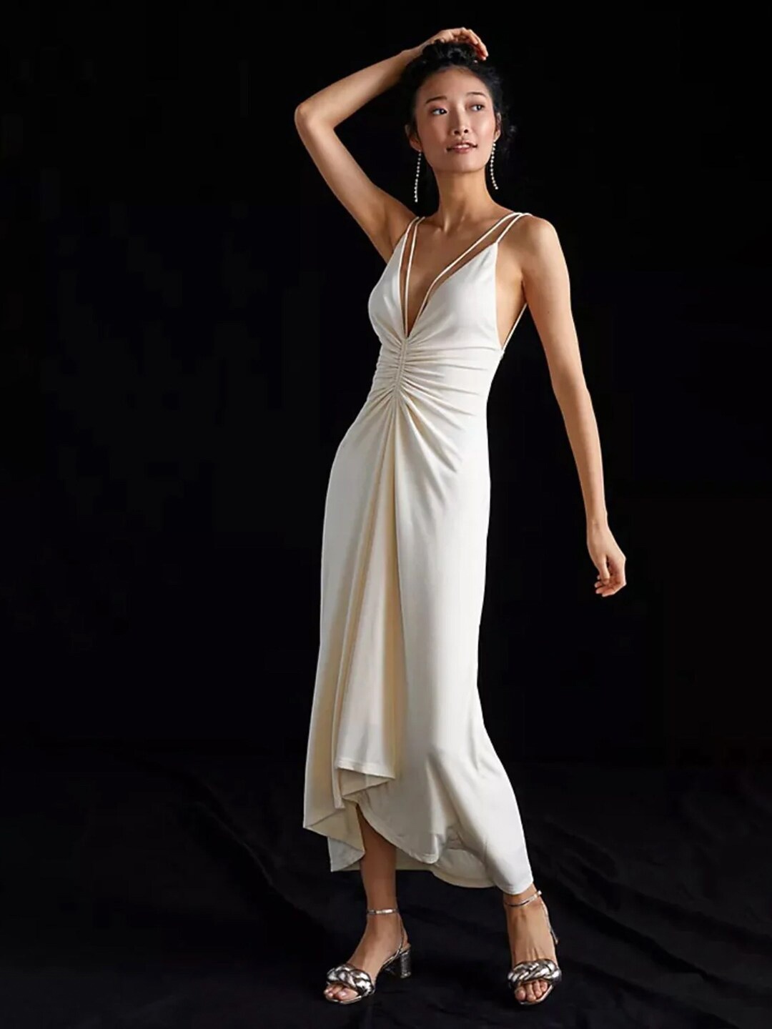 

Styched Shoulder Straps Maxi Dress, White