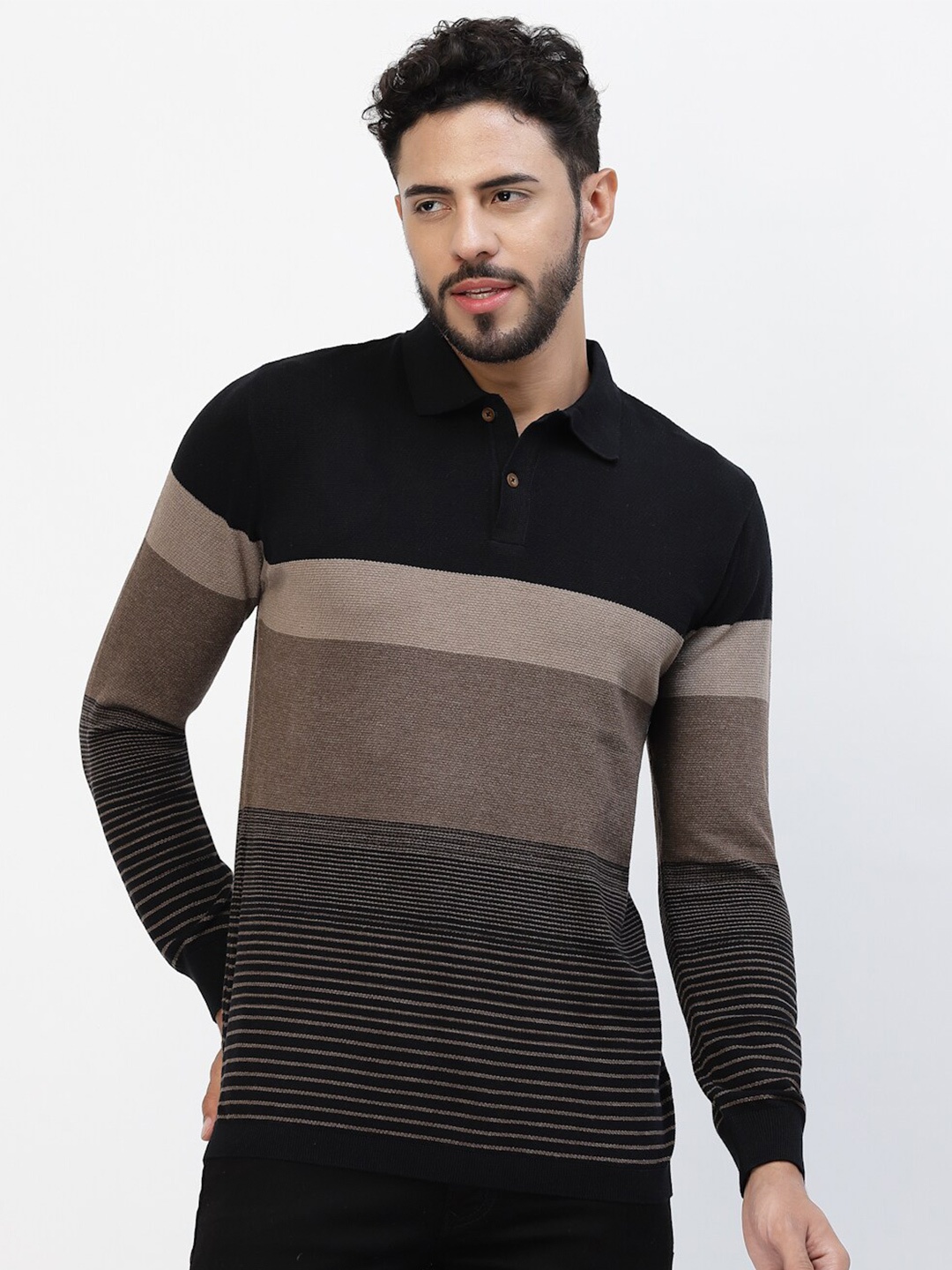 

Kalt Colourblocked Polo Collar T-shirt, Brown