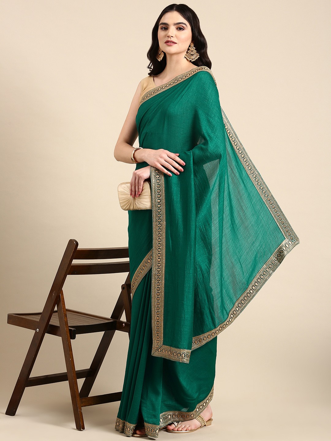 

MOHEY Zari Saree, Green