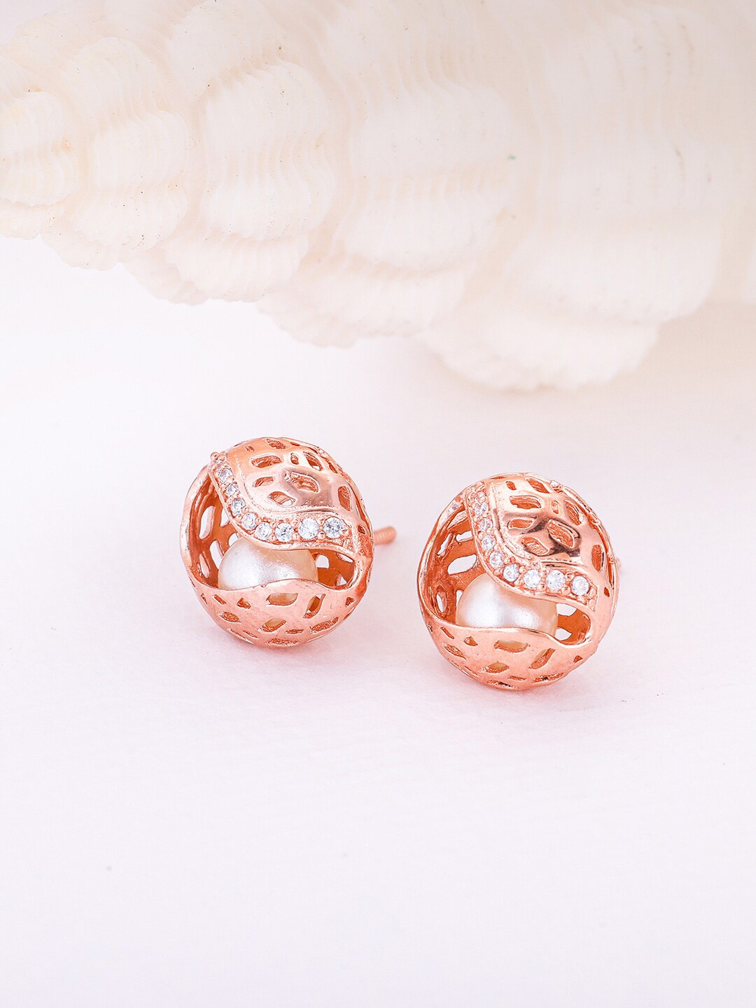 

GIVA Rose Gold-Plated Zircon Contemporary Stud Earrings