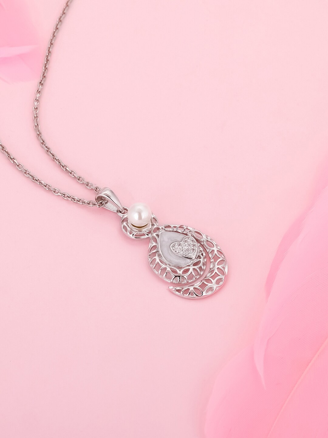 

GIVA 92.5 Sterling Silver Rhodium-Plated CZ-Studded Teardrop Shaped Pendant With Chain
