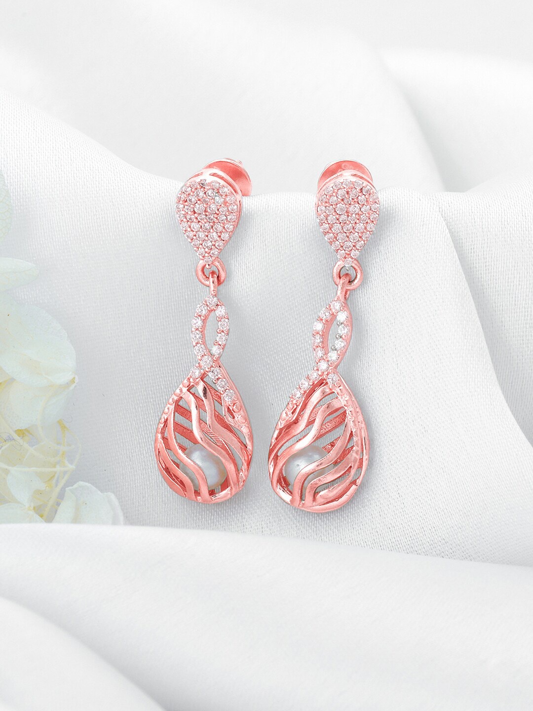 

GIVA Sterling Silver Rose Gold Plated Contemporary Zircon Studded Drop Earrings