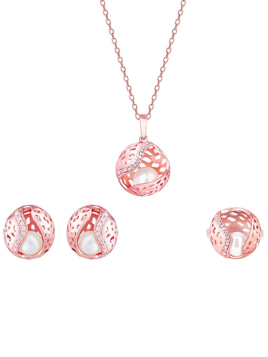

GIVA 925 Sterling Silver Rose Gold-Plated Pearl Beaded Jewellery Set