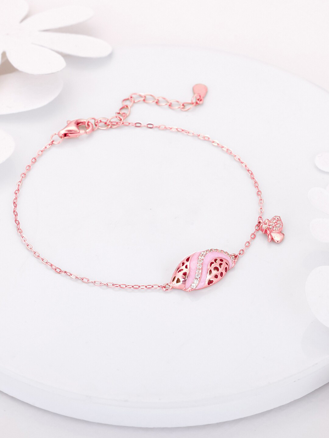 

GIVA Women Sterling Silver Cubic Zirconia Rose Gold-Plated Link Bracelet